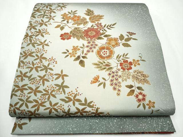 平和屋着物●両面　太鼓柄袋帯　本場染大島紬　枝花文　金彩　正絹　逸品　CAAY9775hy