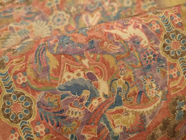 平和屋着物●全通柄袋帯　紬地　動物草花丸文　金通し地　正絹　逸品　CAAY9779hy 平和屋着物○全通柄袋帯 紬地 動物草花丸文 金通し地