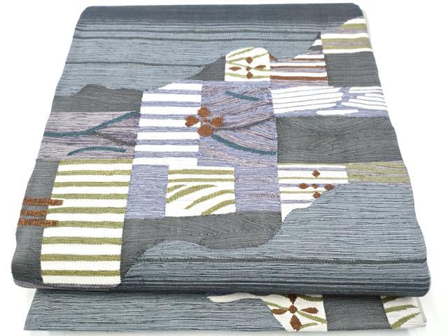 平和屋着物▽スリーシーズン　春夏秋　両面　太鼓柄袋帯　すくい織　幾何学花文　正絹　逸品　CAAY9789hy