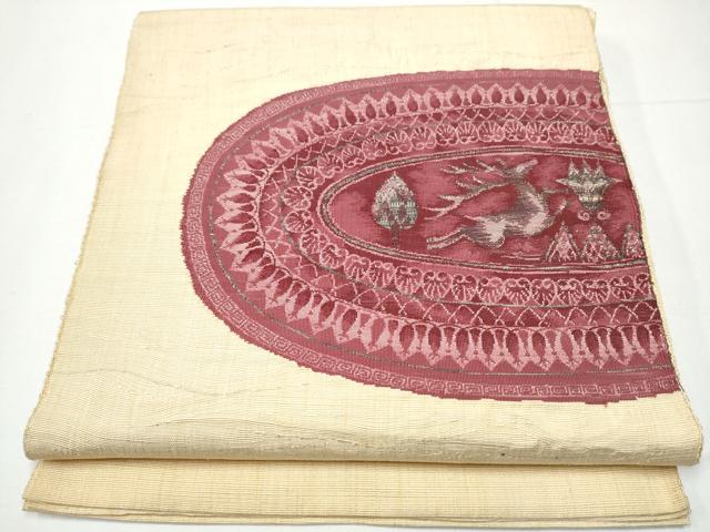 平和屋着物●八寸名古屋帯　一重帯　すくい織　鹿　金糸　正絹　逸品　CAAY9804hy