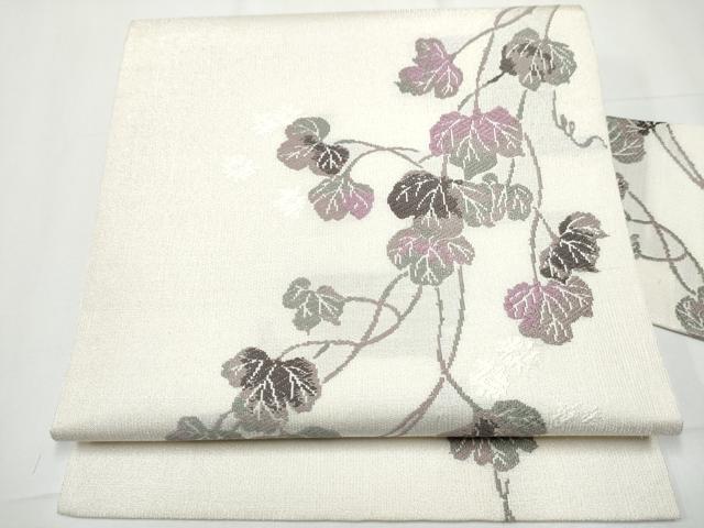 平和屋着物●九寸名古屋帯　蔦の葉文　銀通し地　正絹　逸品　CAAY9816hy