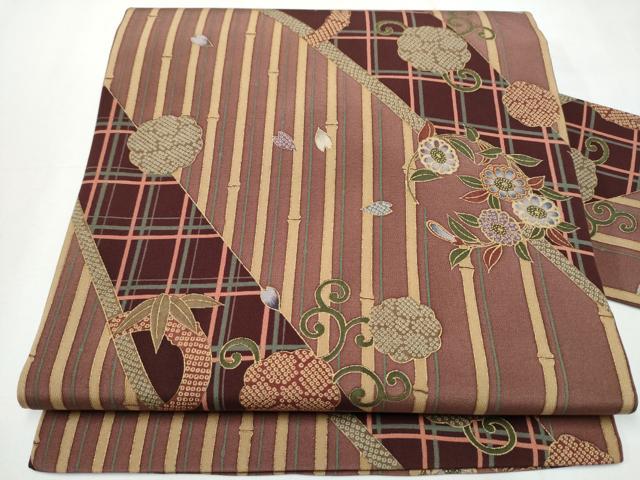 平和屋着物●全通柄　九寸名古屋帯　花唐草文　金彩　正絹　逸品　CAAY9823hy