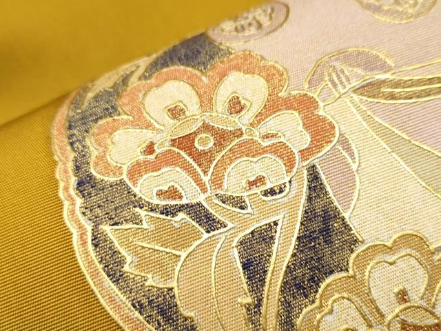 平和屋着物●塩瀬　九寸名古屋帯　童子花文　金彩　正絹　逸品　CAAY9835hy 平和屋着物○塩瀬 九寸名古屋帯 童子花文 金彩 正絹 逸品 CAAY9835hy