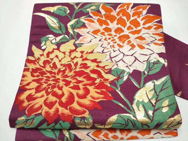 平和屋着物●アンティーク　大正ロマン　九寸名古屋帯　唐織　枝花文　金糸　正絹　逸品　CAAY9837hy