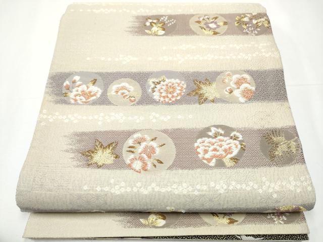 平和屋着物○両面 六通柄袋帯 跳兎雪輪花文 金糸 やまと