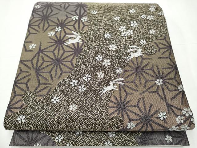 平和屋着物●両面　六通柄袋帯　跳兎雪輪花文　金糸　やまと誂製　正絹　逸品　CAAY9890hy 平和屋着物○両面 六通柄袋帯 跳兎雪輪花文 金糸 やまと