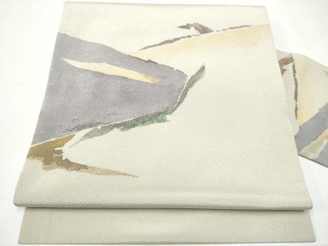 平和屋着物●九寸名古屋帯　刺繍　抽象文　金彩　鬼しぼ縮緬　正絹　逸品　CAAY9929hy