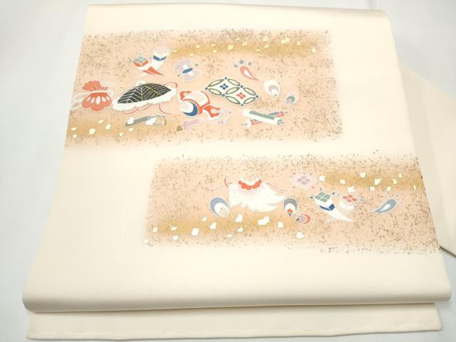 平和屋着物●塩瀬　九寸名古屋帯　宝尽くし文　金銀彩　正絹　逸品　CAAY9937hy