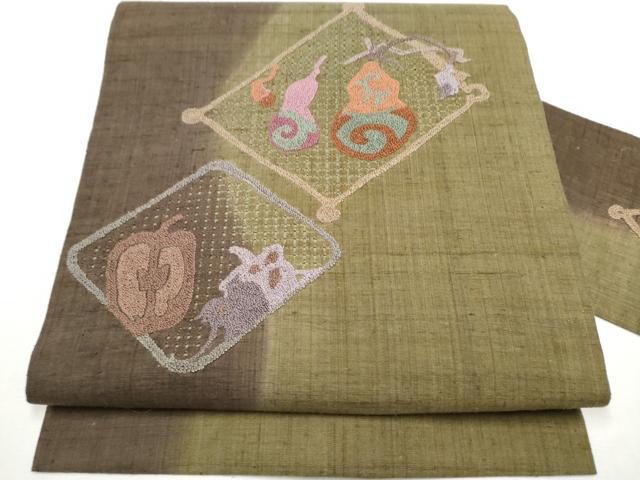 平和屋着物●中国三大刺繍　スワトウ相良刺繍　総刺繍　九寸名古屋帯　紬地　成物　正絹　逸品　CAAY9968hy