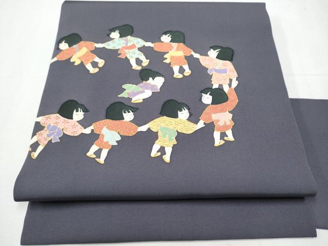 平和屋着物●塩瀬　九寸名古屋帯　童子遊び　金彩　正絹　逸品　CAAY9976hy