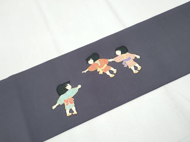 平和屋着物●塩瀬　九寸名古屋帯　童子遊び　金彩　正絹　逸品　CAAY9976hy 平和屋着物○塩瀬 九寸名古屋帯 童子遊び 金彩 正絹 逸品 CAAY9976hy