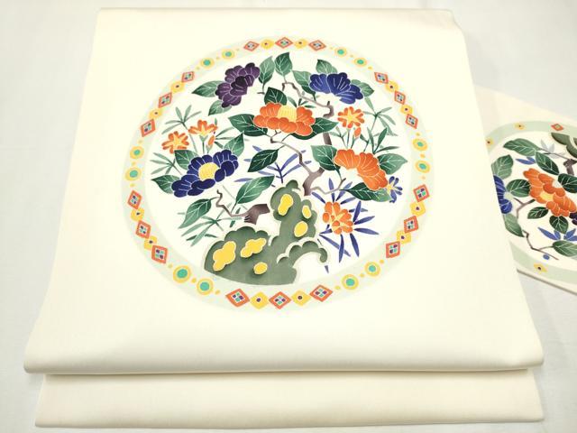 平和屋着物●本加賀友禅作家　水野博　塩瀬　九寸名古屋帯　枝花丸文　正絹　逸品　CAAY9988hy