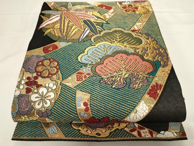 平和屋着物●佐賀錦　六通柄袋帯　唐織　草花丸文　金糸　正絹　逸品　CAAZ0317dy