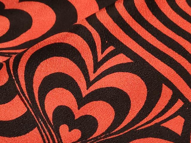 平和屋着物○全通柄袋帯 ハート 黒地 正絹 逸品 CAAZ0326dy