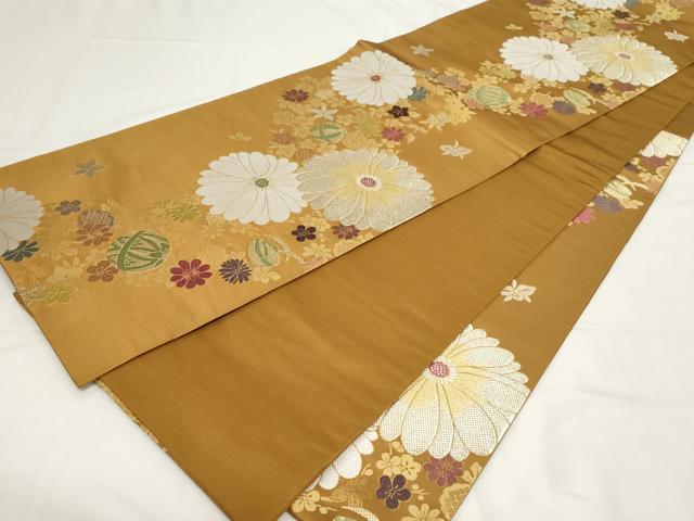 平和屋着物○六通柄袋帯 唐織 草花文 金糸 正絹 逸品 CAAZ0327dy