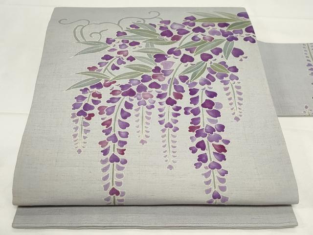 平和屋着物●九寸名古屋帯　紬地　枝垂れ藤　正絹　逸品　未使用　CAAZ0350dy