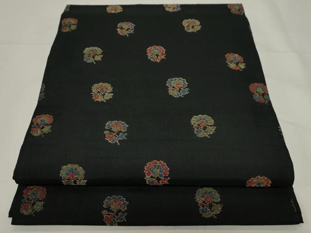 平和屋着物●九寸開き名古屋帯　草花文　黒地　金糸　正絹　逸品　CAAZ0351dy