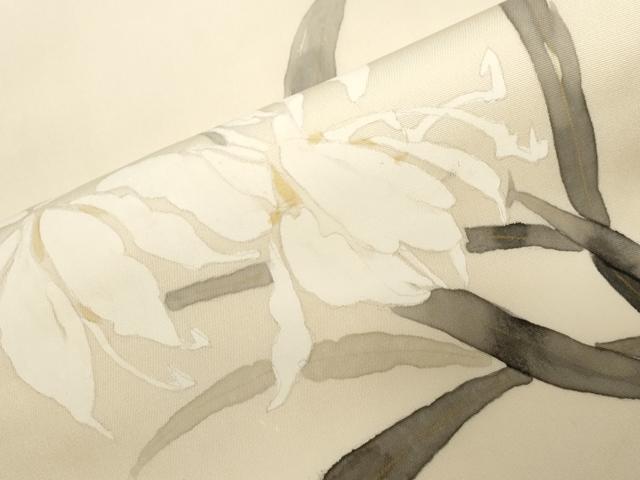 平和屋着物○塩瀬 九寸名古屋帯 手描き 草花文 金彩 正絹 逸品 CAAZ0354dy