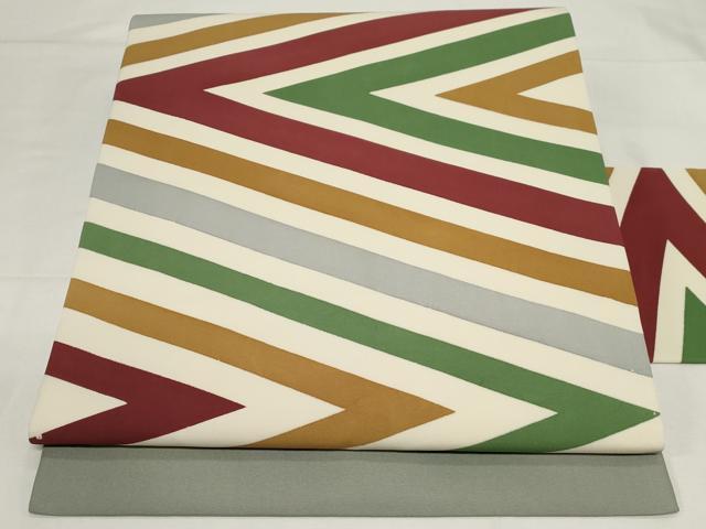 平和屋着物●塩瀬　全通柄　九名古屋帯　型染め　吉祥文　正絹　逸品　CAAZ0358dy