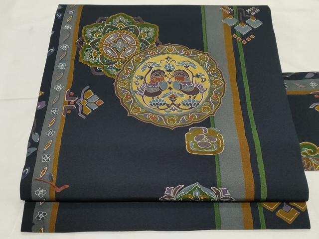 平和屋着物●全通柄　九寸名古屋帯　染帯　正倉院花鳥文　金彩　正絹　逸品　未使用　CAAZ0381dy