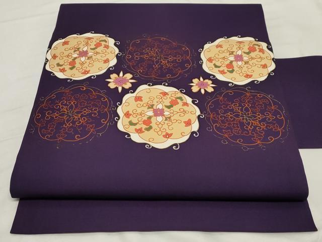 平和屋着物●塩瀬　九寸名古屋帯　正倉院花文　金彩　三越扱い　正絹　逸品　CAAZ0390dy