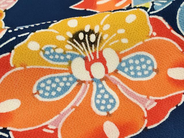 平和屋着物○豪華振袖 型染め 檜扇草花文 鬼しぼ縮緬 ロング