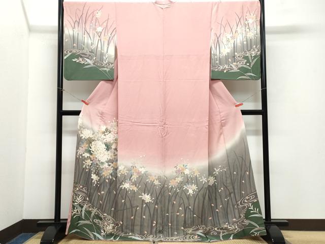 平和屋着物●訪問着　乱菊草花文　暈し染め　金彩　正絹　逸品　CAAZ0835vf