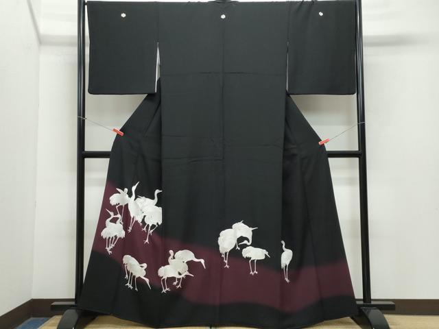 平和屋着物●豪華黒留袖　総刺繍　群鶴　正絹　逸品　CAAZ0868vf