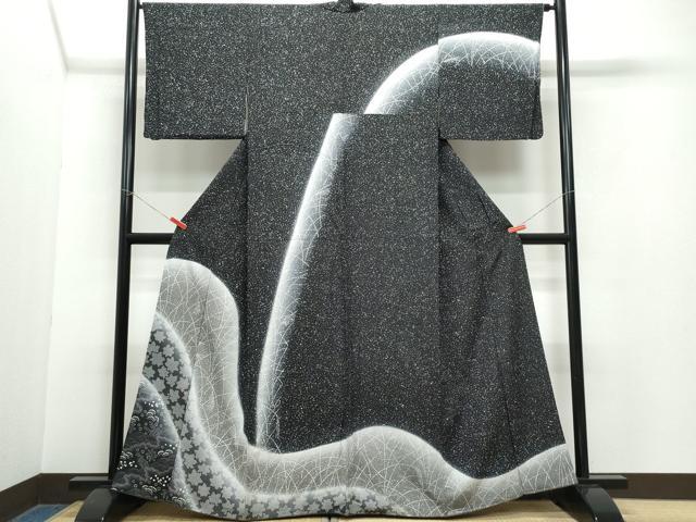 平和屋着物●訪問着　御召縮緬　立波草花文　正絹　逸品　CAAZ0882vf