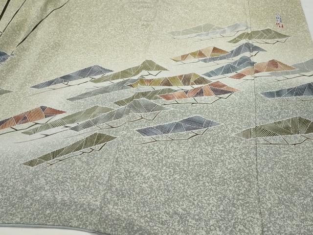 平和屋着物○訪問着 友禅 作家物 松 鬼しぼ縮緬 正絹 逸品 CAAZ0892vf