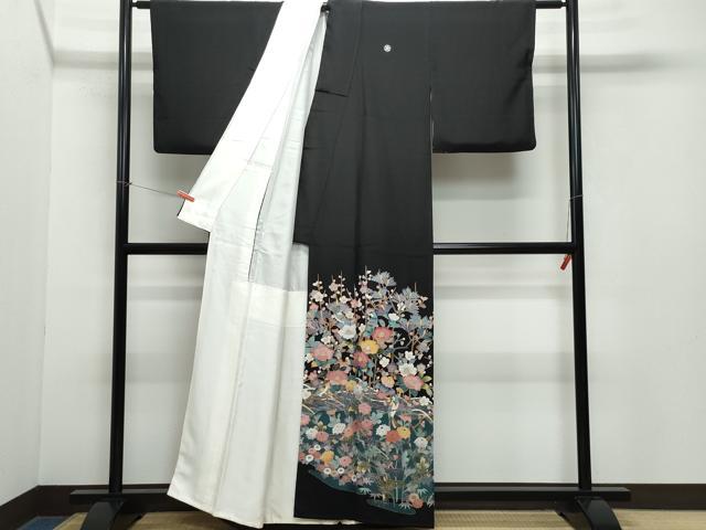 平和屋着物●豪華黒留袖　友禅　作家物　立波枝花鳥文　正絹　逸品　CAAZ0897vf 平和屋着物○豪華黒留袖 友禅 作家物 立波枝花鳥文 正絹 逸品