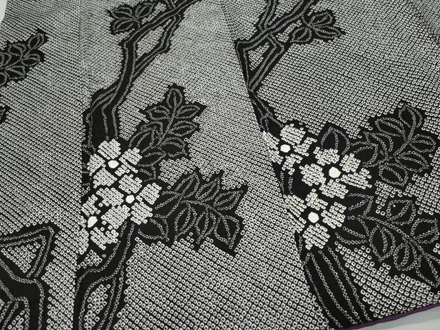 平和屋着物○上質な小紋 総絞り 枝花文 黒地 正絹 逸品 CAAZ0910vf