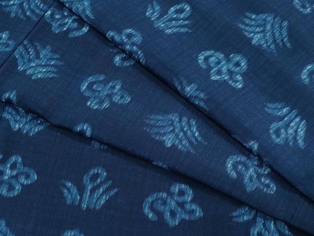 平和屋着物●上質なお召　藍　型染め　吉祥文　正絹　逸品　CAAZ0947vf