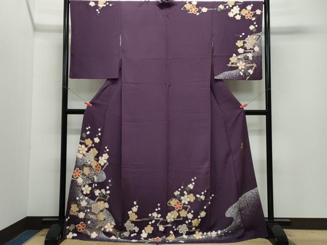 平和屋着物●皇室デザイナー　中村乃武夫　訪問着　駒刺繍　枝花文　金彩　ロング丈　正絹　逸品　CAAZ0950vf