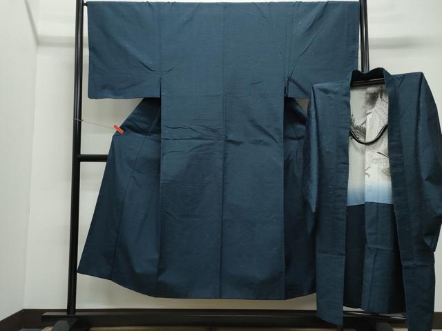 平和屋着物●男性　髭紬　アンサンブル　霞文　正絹　逸品　CAAZ0955vf