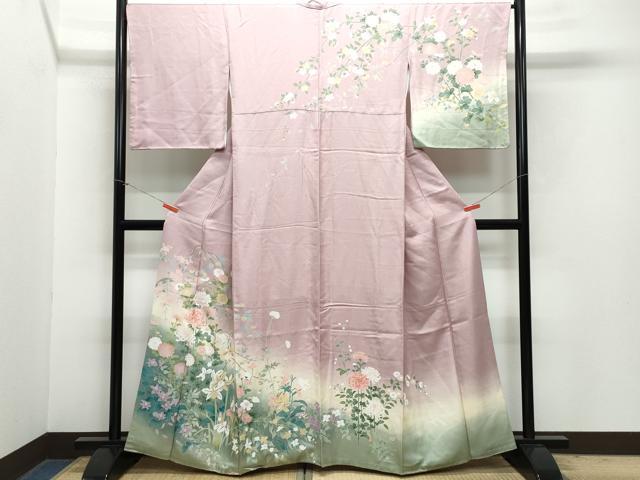 平和屋着物●訪問着　友禅　草花文　暈し染め　正絹　逸品　CAAZ0967vf