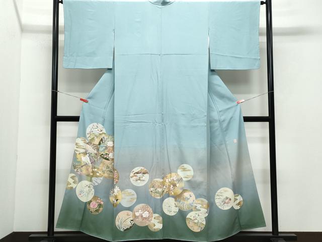 平和屋着物●色留訪問着　作家物　刺繍　孔雀草鳥文　暈し染め　金彩　正絹　逸品　CAAZ0977vf