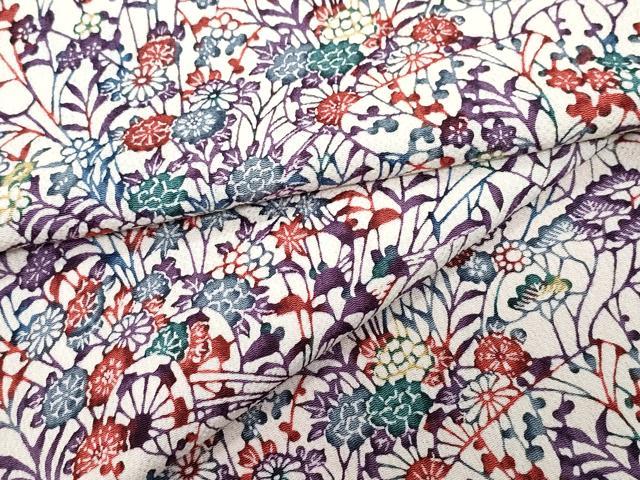 平和屋着物●上質な小紋　型染め　花車文　鬼しぼ縮緬　正絹　逸品　CAAZ0979vf