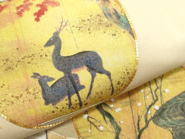 平和屋着物○豪華色留袖 作家物 駒刺繍 屏風鹿草花文 金彩
