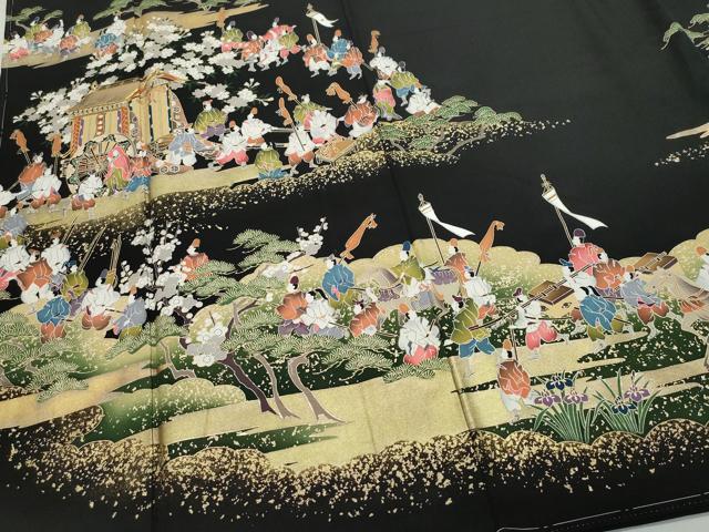 平和屋着物○豪華黒留袖 作家物 駒刺繍 御所車人物文 金彩 正絹