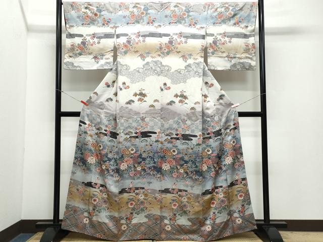 平和屋着物●訪問着　草花文　銀彩　正絹　逸品　CAAZ1038vf