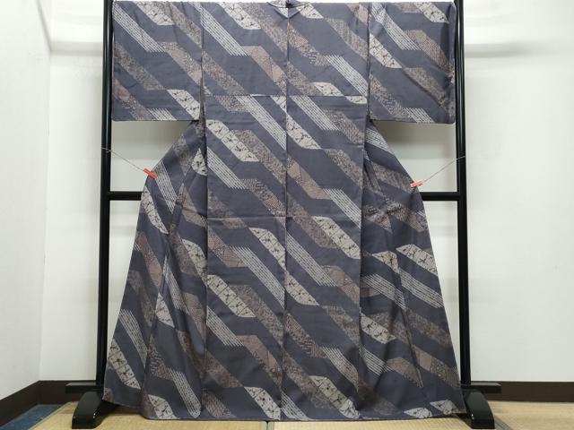 平和屋着物●上質な小紋　紬地　杢目絞り　吉祥更紗草花文　正絹　逸品　CAAZ1066vf 平和屋着物○上質な小紋 紬地 杢目絞り 吉祥更紗草花文