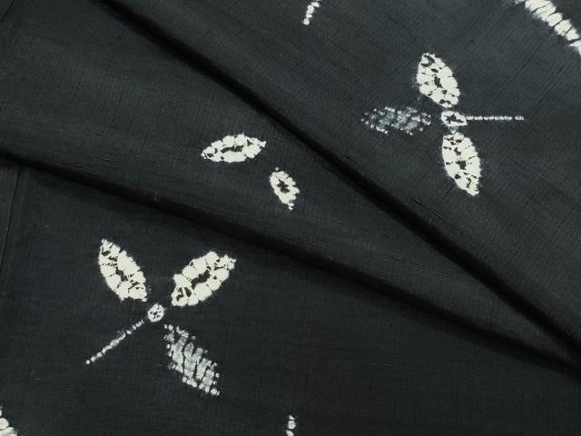 平和屋着物●上質な紬　絞り　舞葉文　黒地　正絹　逸品　CAAZ1084vf