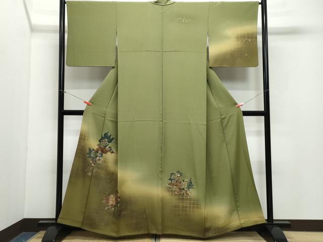 平和屋着物●訪問着　唐獅子　暈し染め　金彩　正絹　逸品　CAAZ1091vf