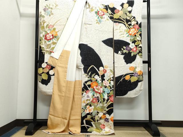 平和屋着物●豪華振袖・長襦袢セット　駒刺繍　草花文　金彩　伊勢丹扱い　正絹　逸品　CAAZ1095vf 平和屋着物○豪華振袖・長襦袢セット 駒刺繍 草花文 金彩 伊勢丹扱い 正絹