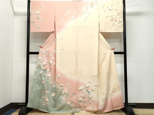 平和屋着物●訪問着　作家物　流水草花文　金銀彩　正絹　逸品　CAAZ1108vf