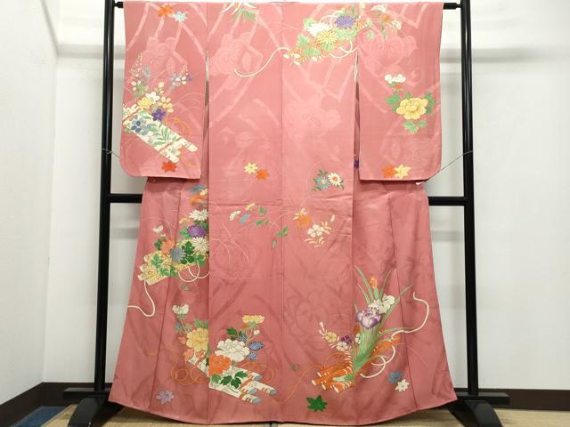 平和屋着物●アンティーク　大正ロマン　訪問着　花筏文　金彩　正絹　逸品　CAAZ1114vf