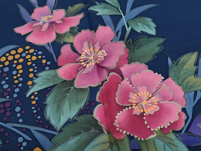 平和屋着物○中嶋まさひろ 蝋彩染作家 訪問着 手描き 草花文 正絹