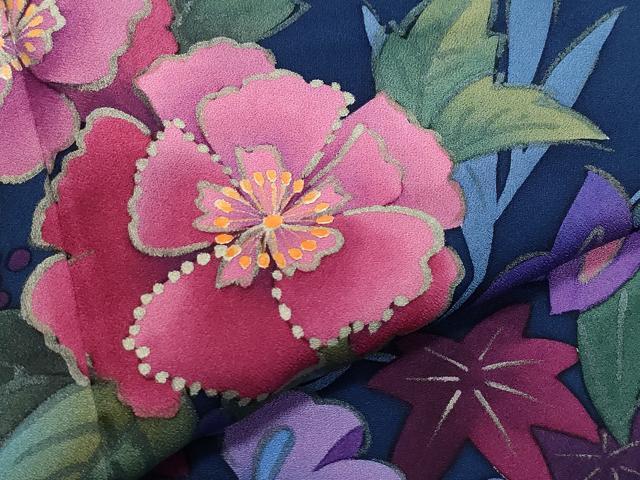 平和屋着物○中嶋まさひろ 蝋彩染作家 訪問着 手描き 草花文 正絹