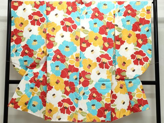 平和屋着物●小振袖　二尺袖　椿　洗える着物　CAAZ1135vf